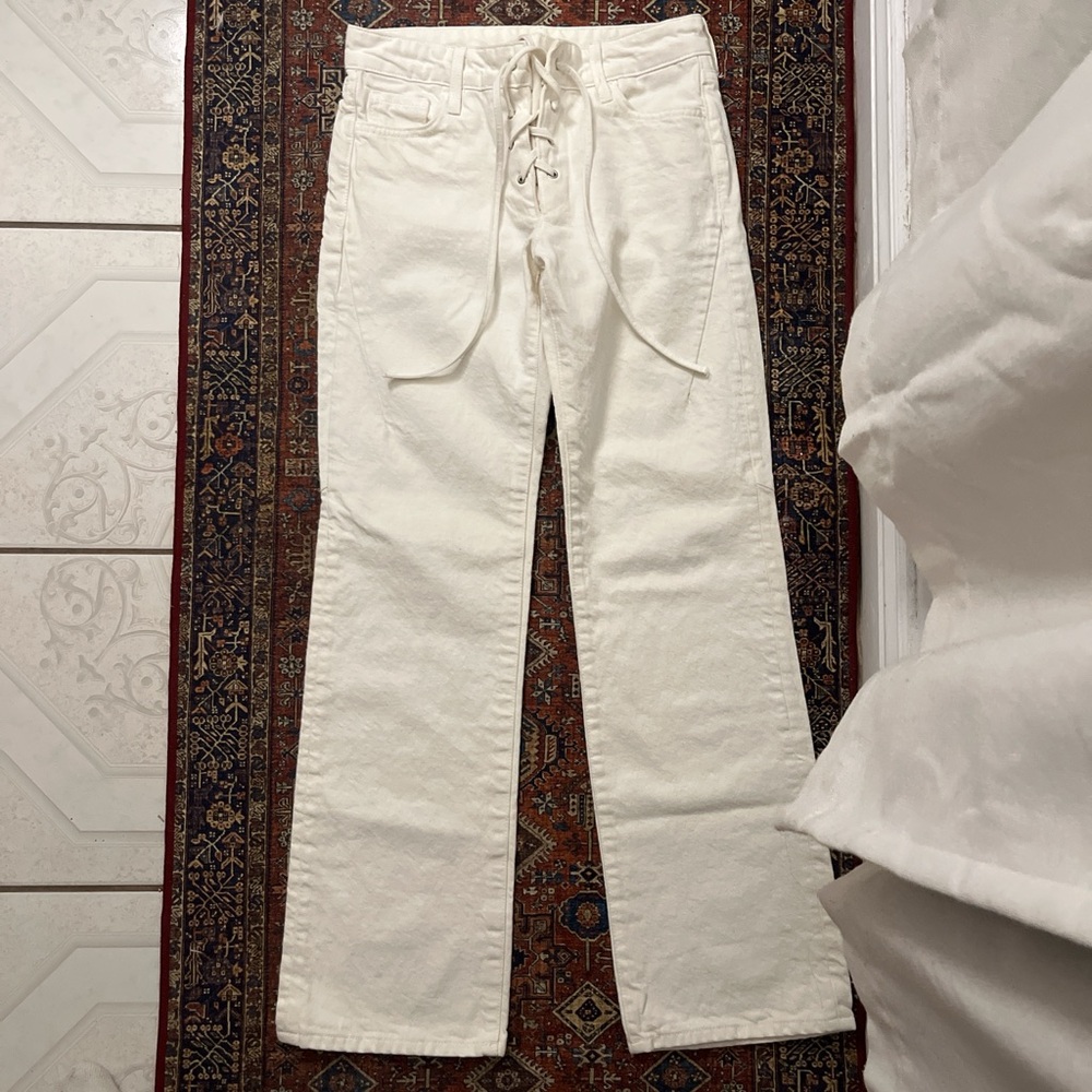 Zara White Lace-Up Flare Jeans